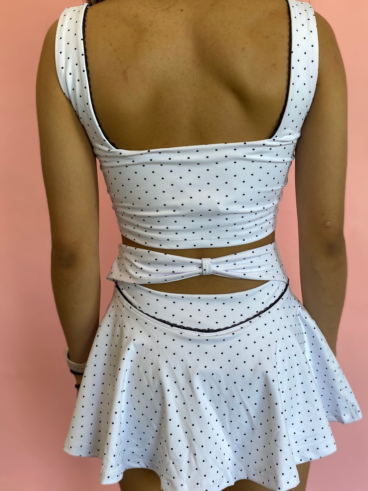 WHITE/BLACK POLKADOT BOW SKIRT SET