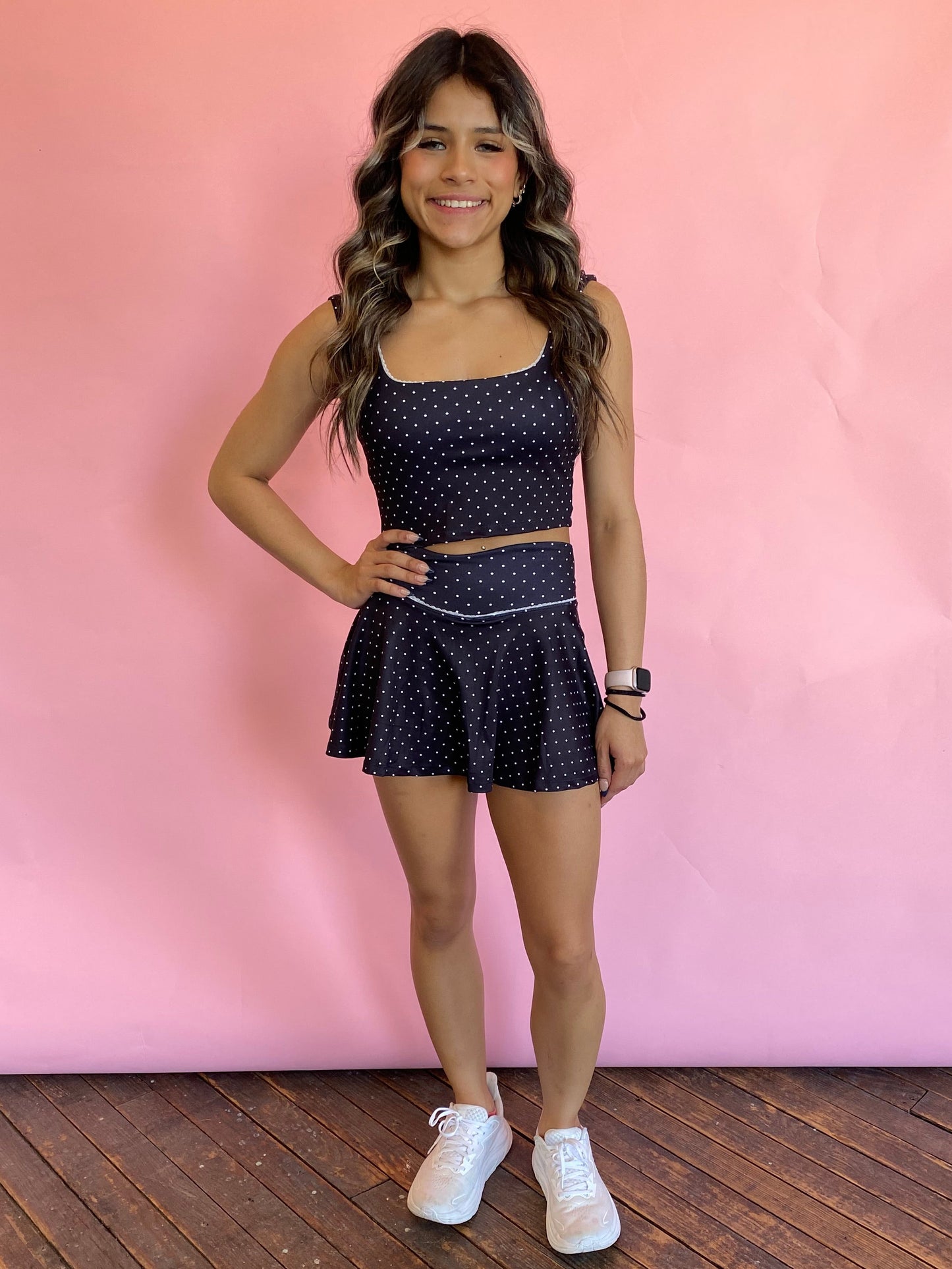 BLACK/WHITE POLKADOT BOW SKIRT SET