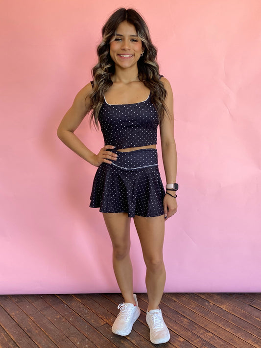 BLACK/WHITE POLKADOT BOW SKIRT SET