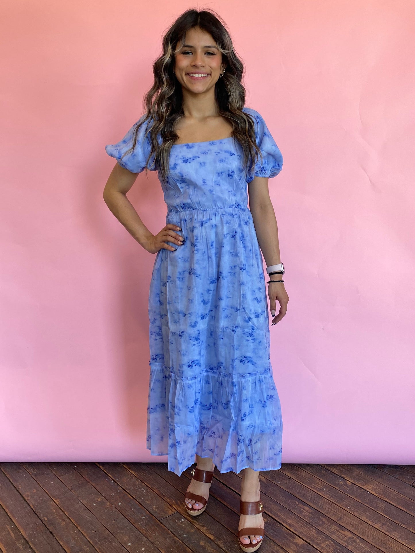 BLUE SPLASH MIDI DRESS