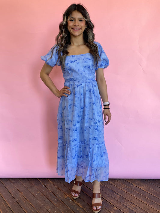 BLUE SPLASH MIDI DRESS