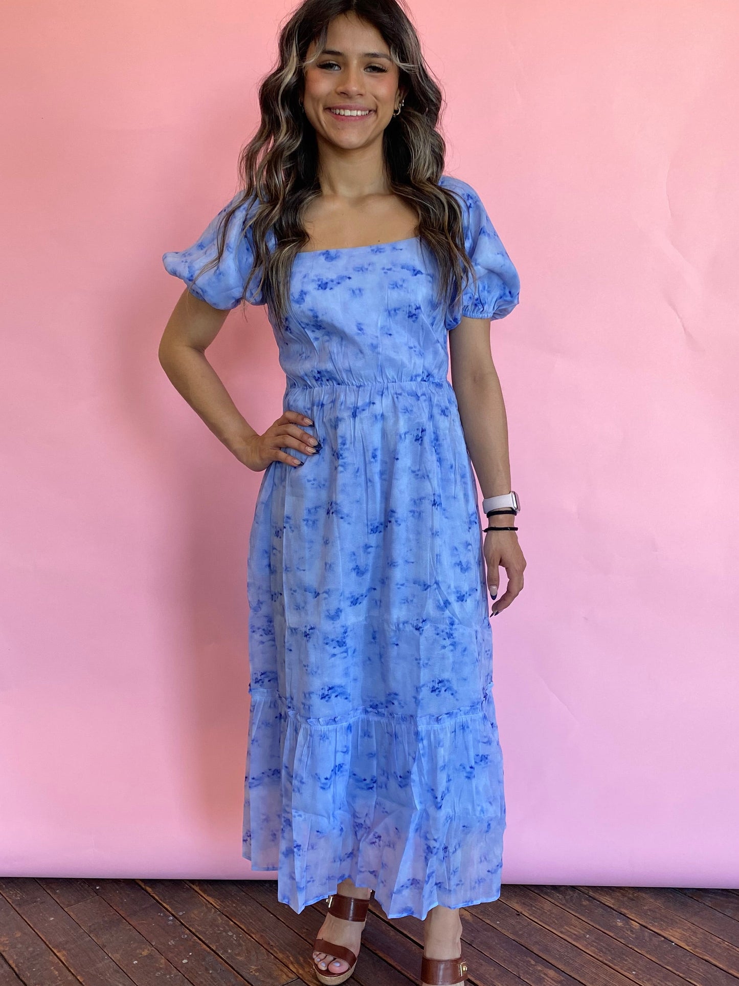 BLUE SPLASH MIDI DRESS