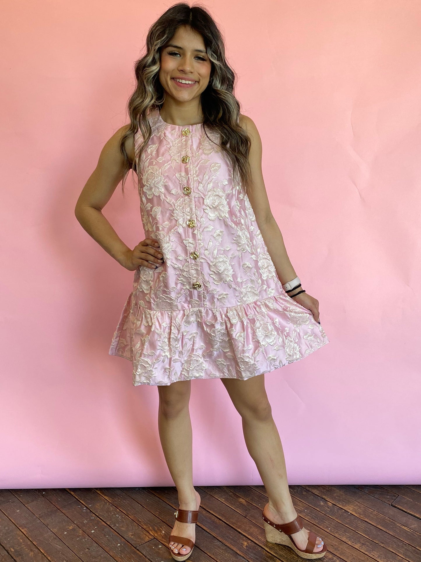 PINK/GOLD ROSE DRESS