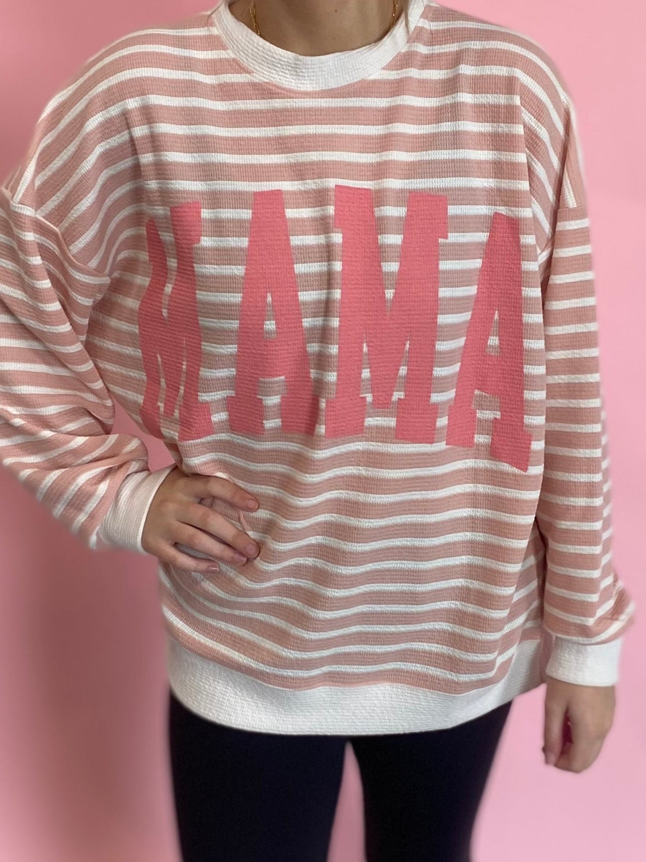 PINK/CREAM STRIPED MAMA TOP