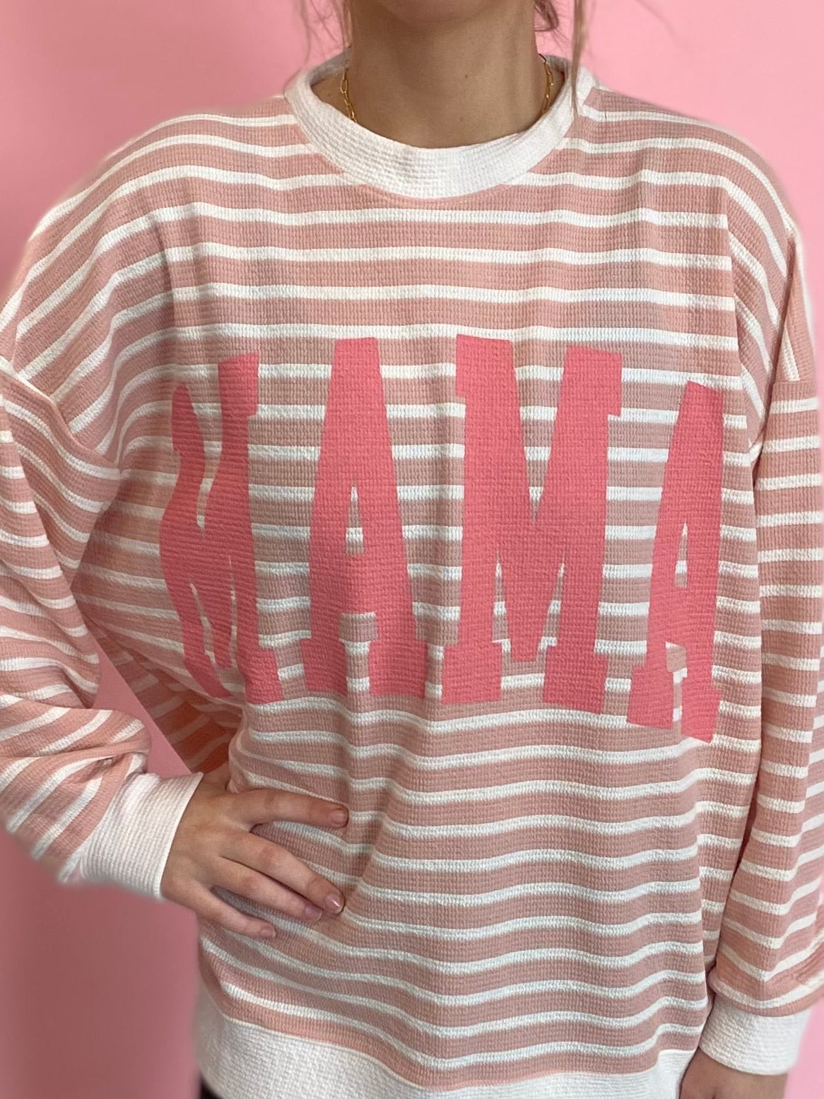 PINK/CREAM STRIPED MAMA TOP
