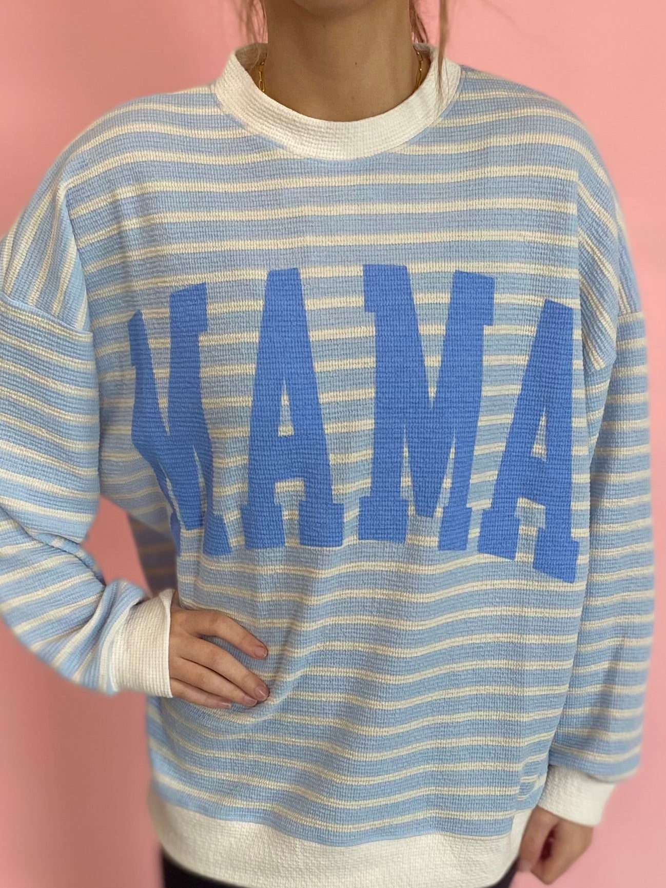BLUE/CREAM STRIPED MAMA TOP