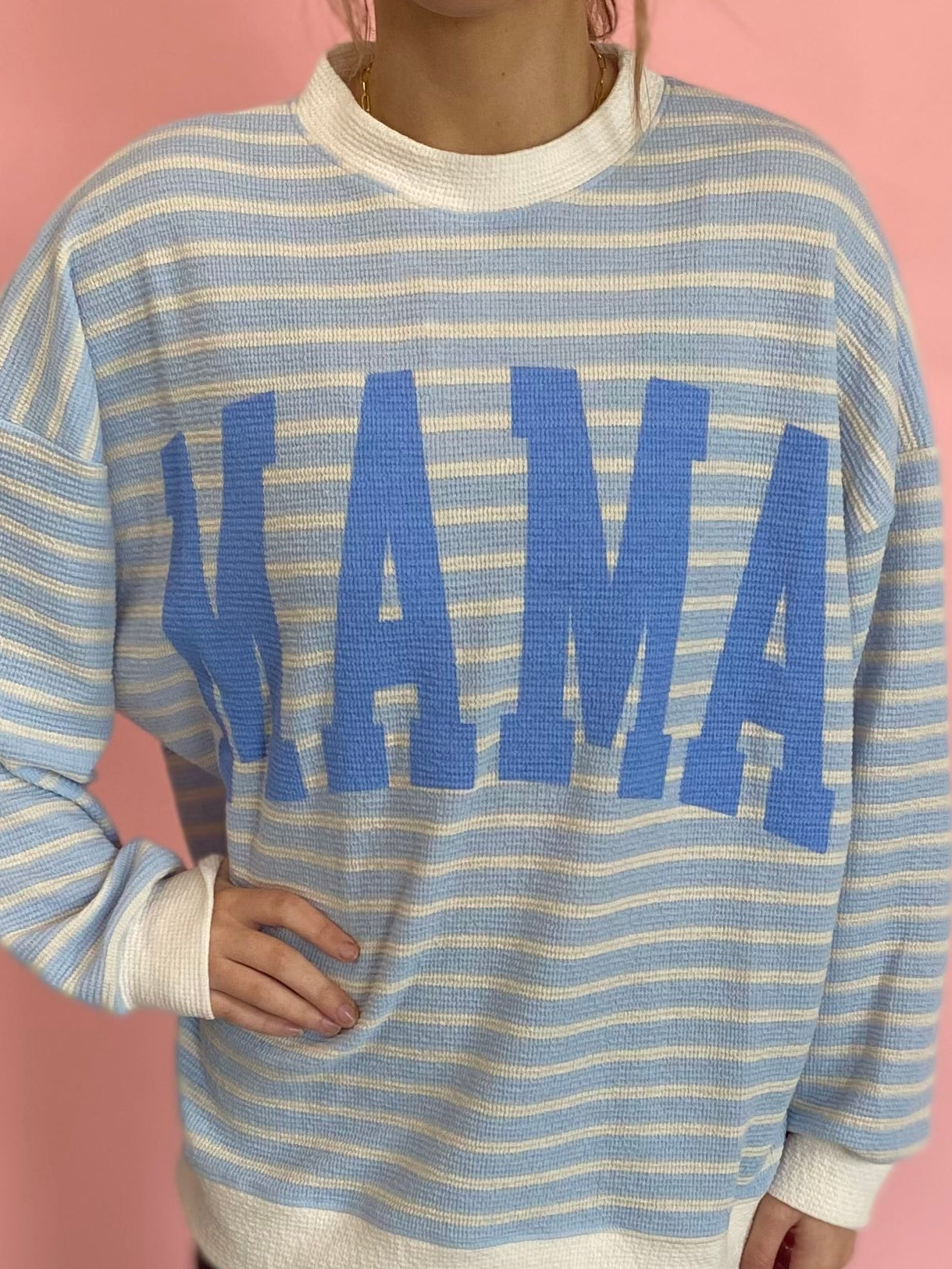 BLUE/CREAM STRIPED MAMA TOP