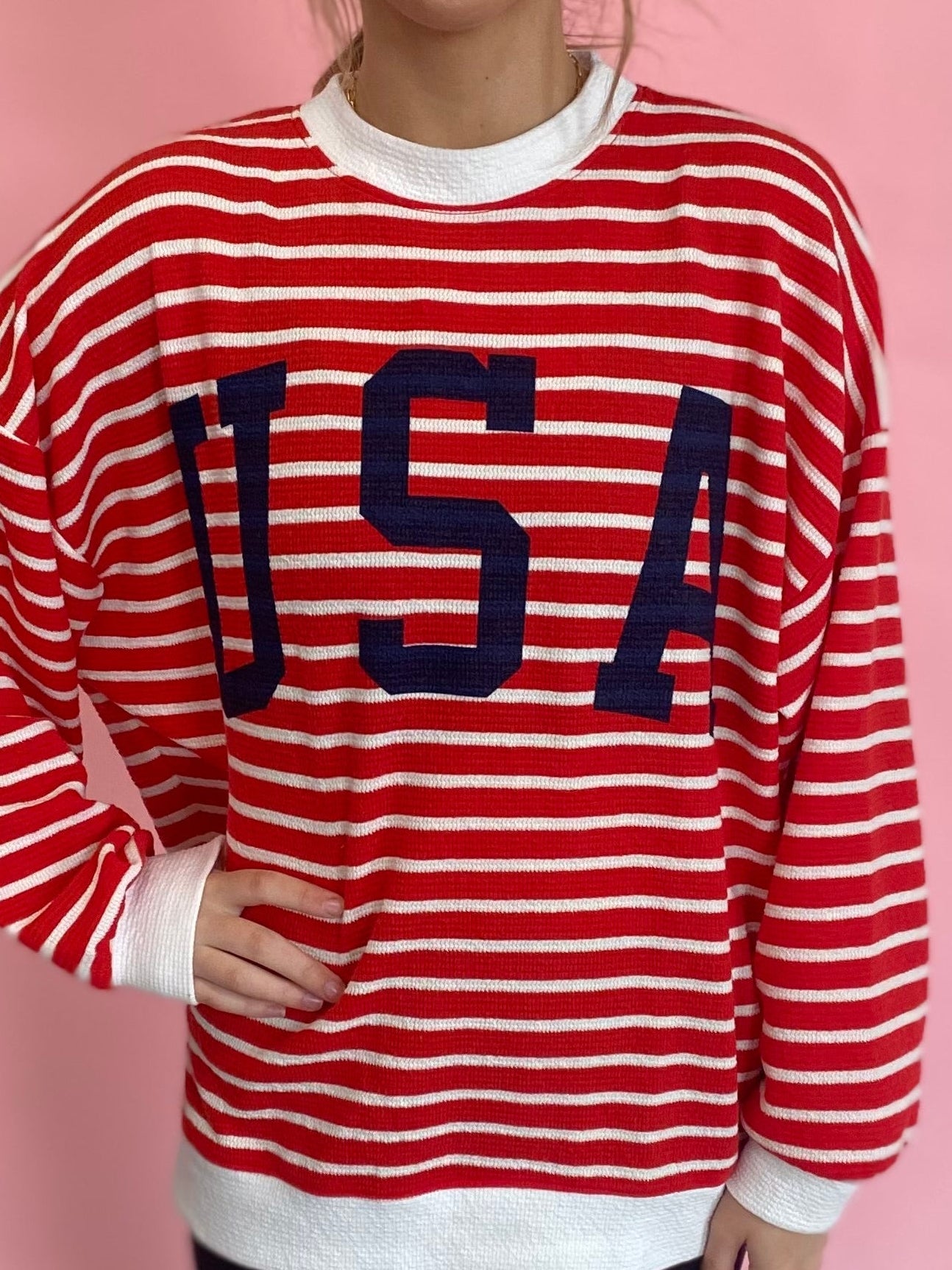 RED/CREAM STRIPED USA TOP