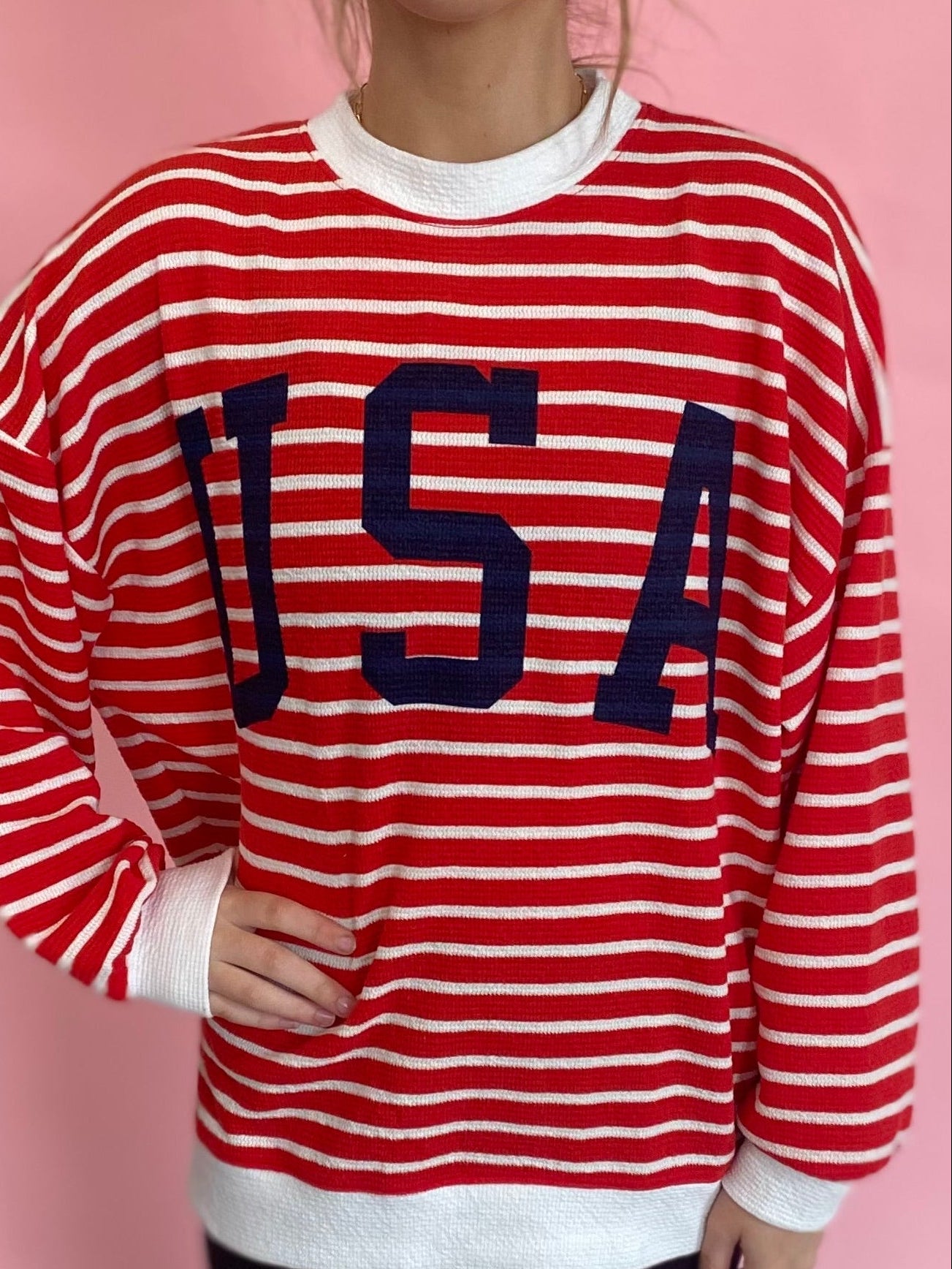 RED/CREAM STRIPED USA TOP