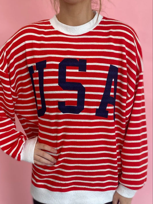 RED/CREAM STRIPED USA TOP