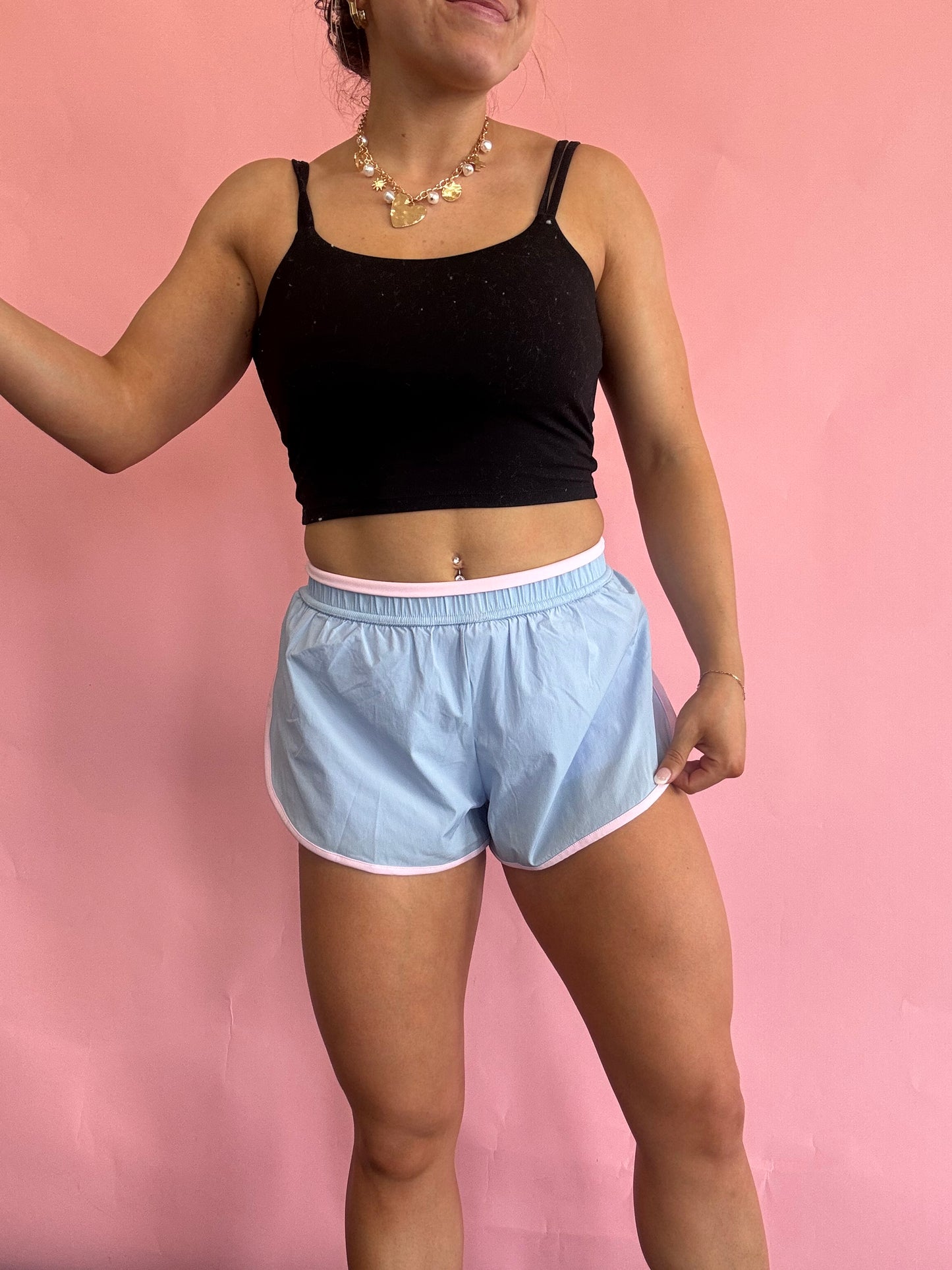 BLUE WITH PINK WINDBREAKER SHORTS