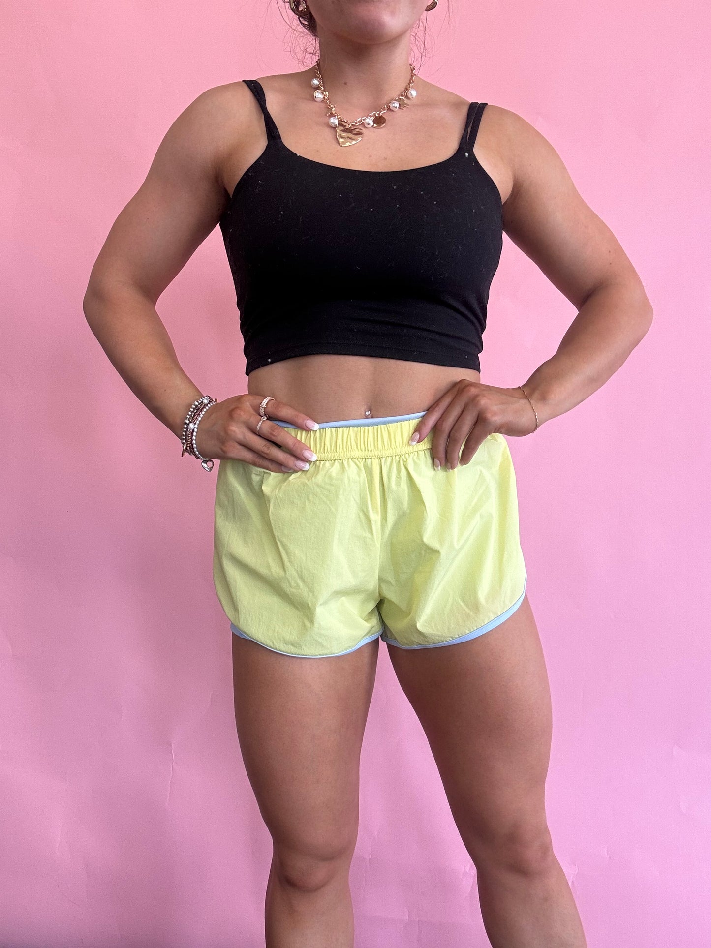 YELLOW WITH BLUE WINDBREAKER SHORTS