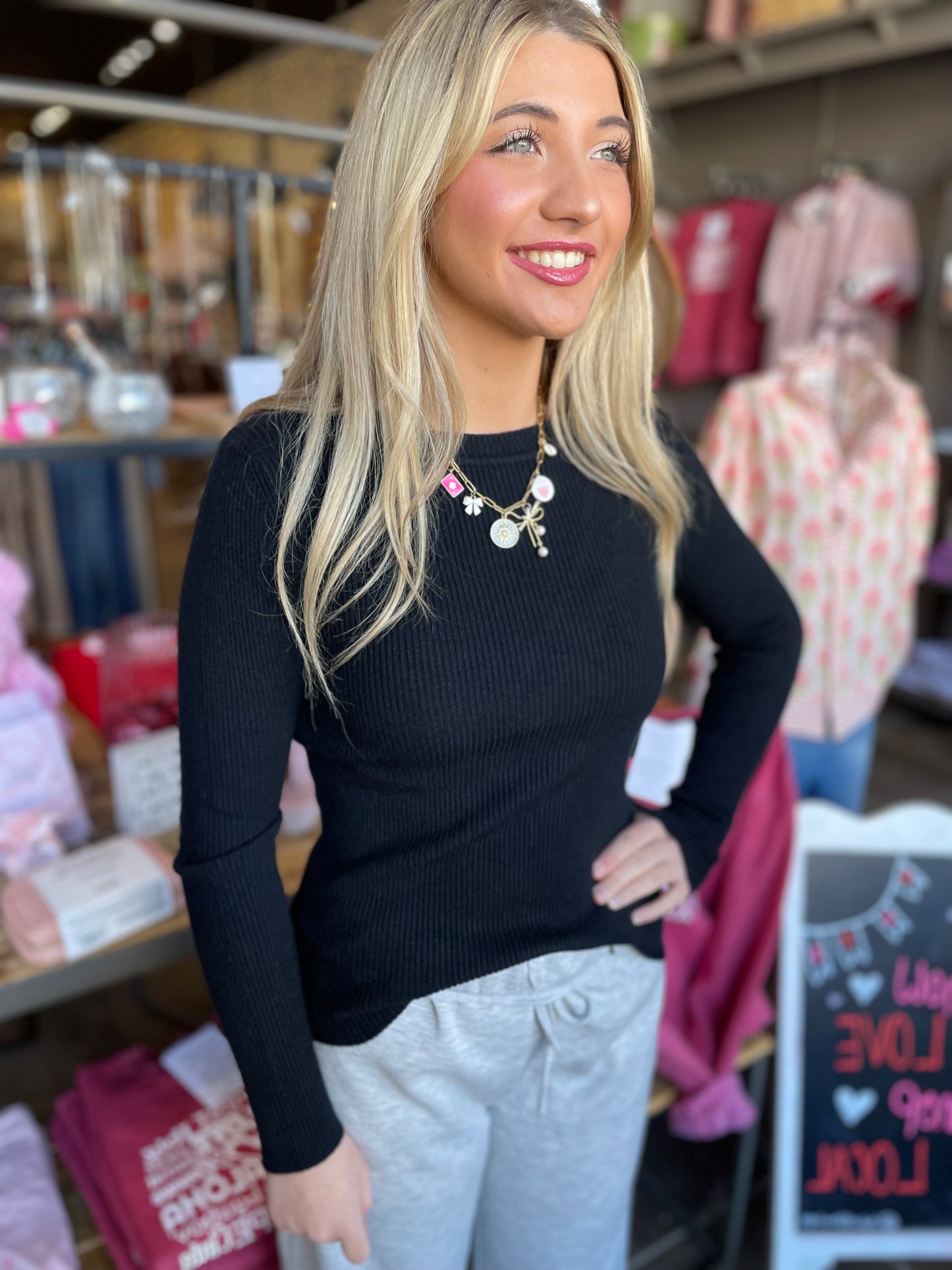 SNUG FIT BLACK SWEATER TOP