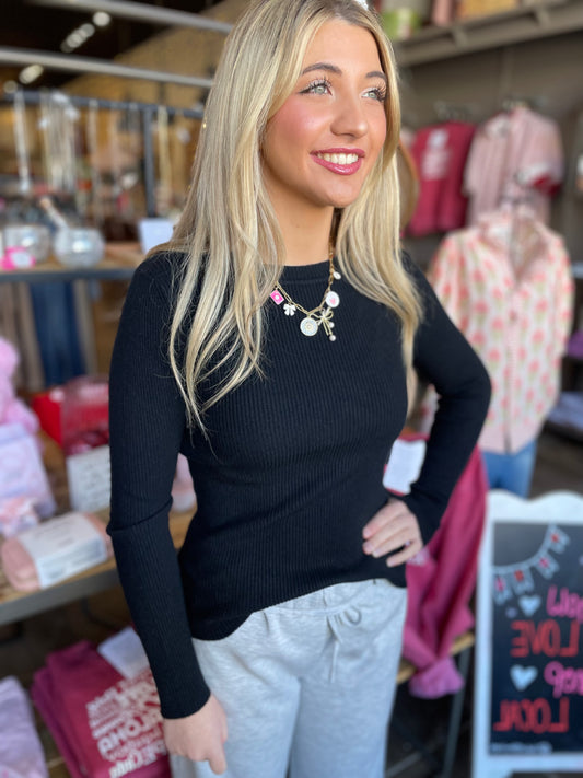 SNUG FIT BLACK SWEATER TOP