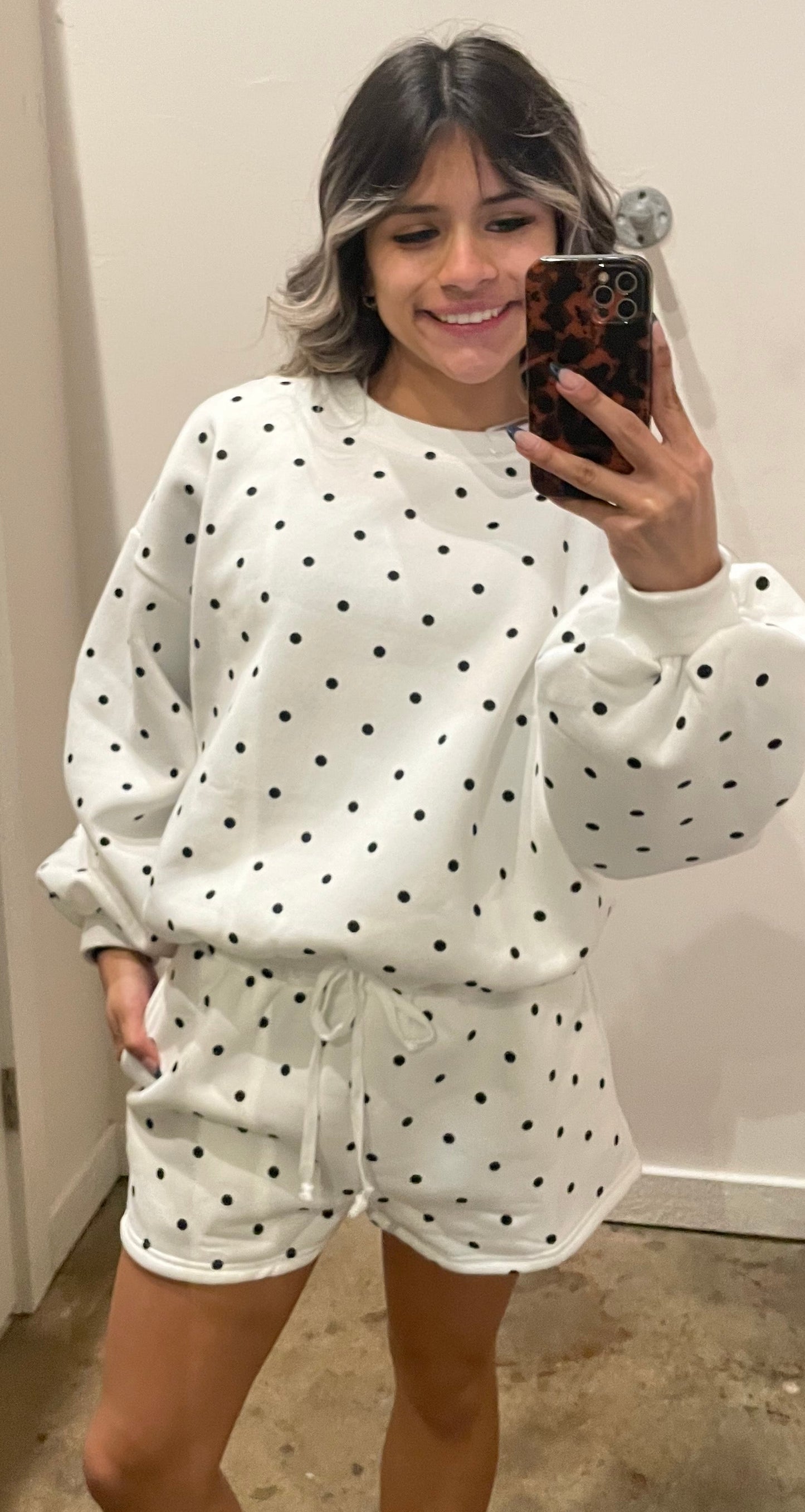 BLACK POLK-A-DOT FLEECE SET