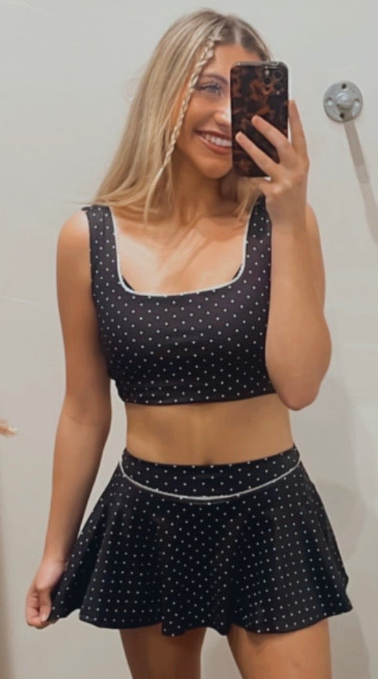 BLACK/WHITE POLKADOT BOW SKIRT SET
