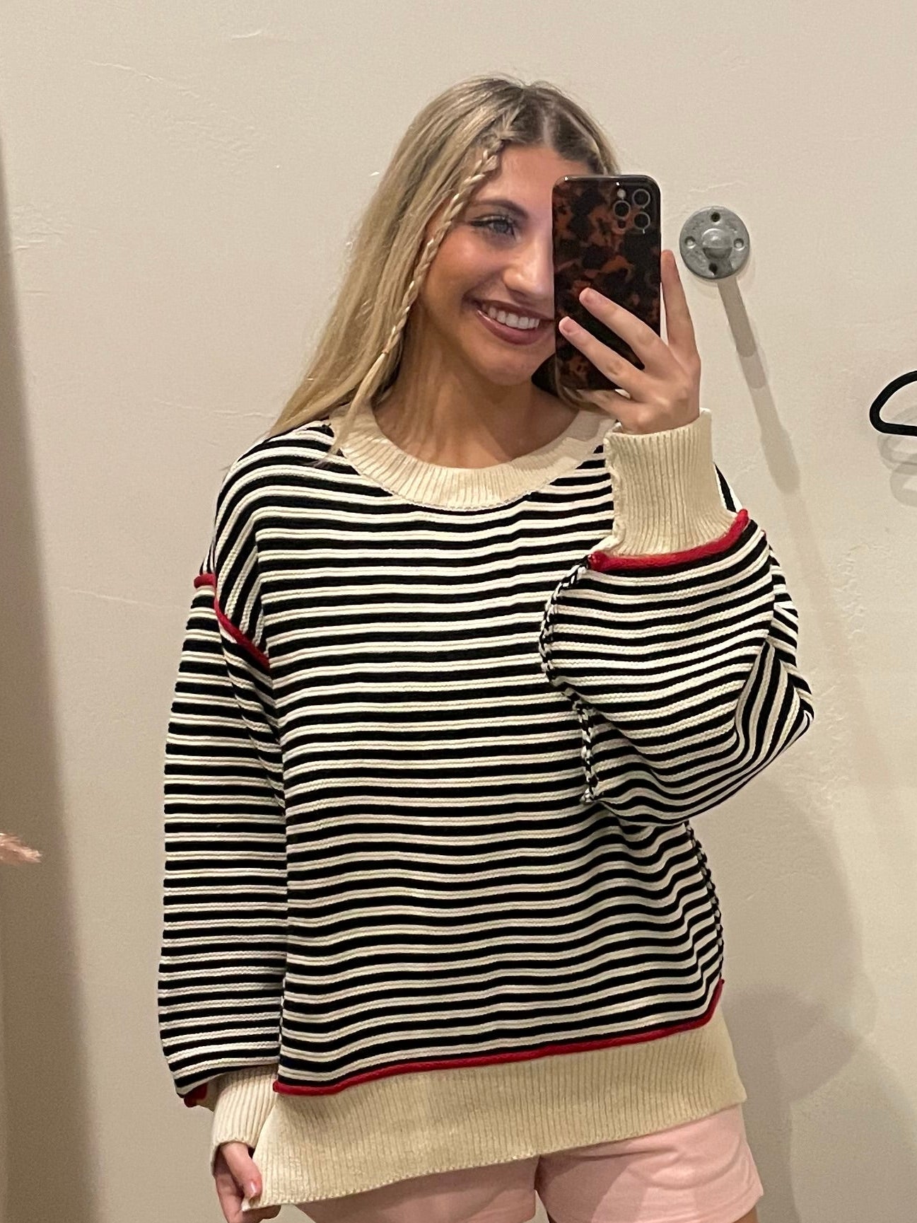 B/C SWEATER WITH RED ACCENT