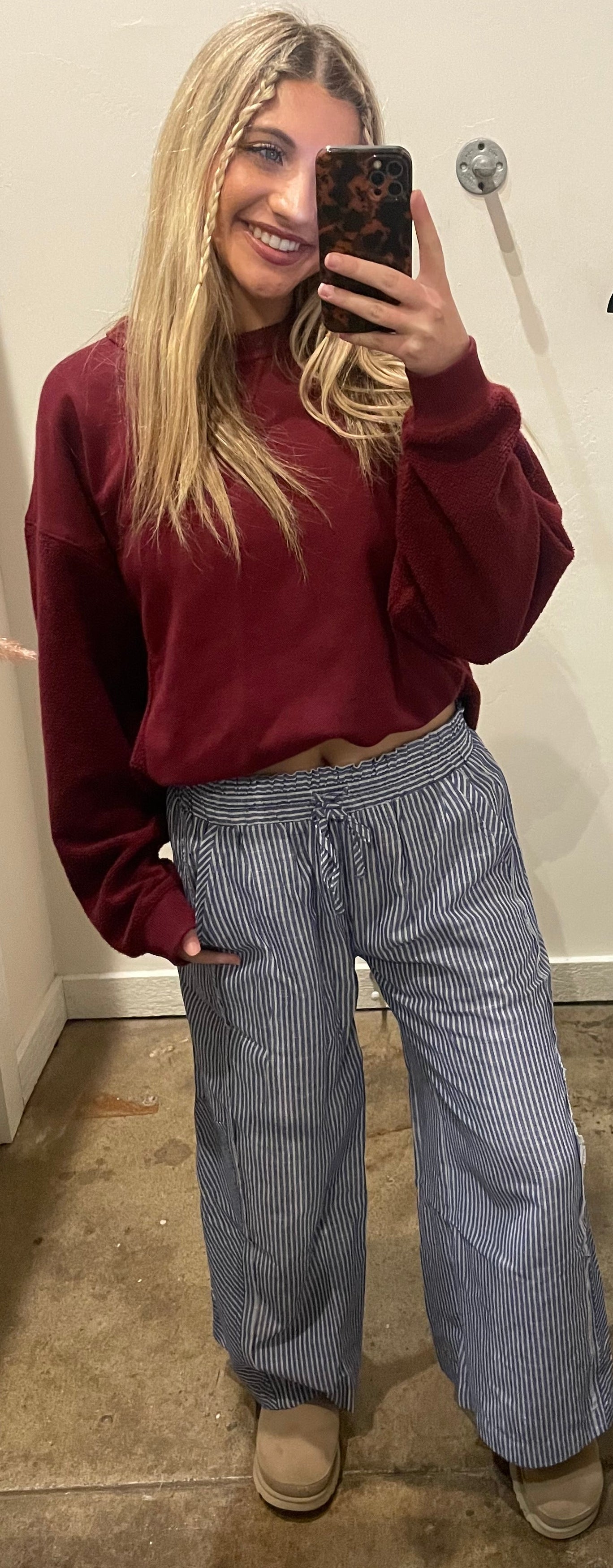 BLUE/WHITE STRIPED WIDE LEG PANTS