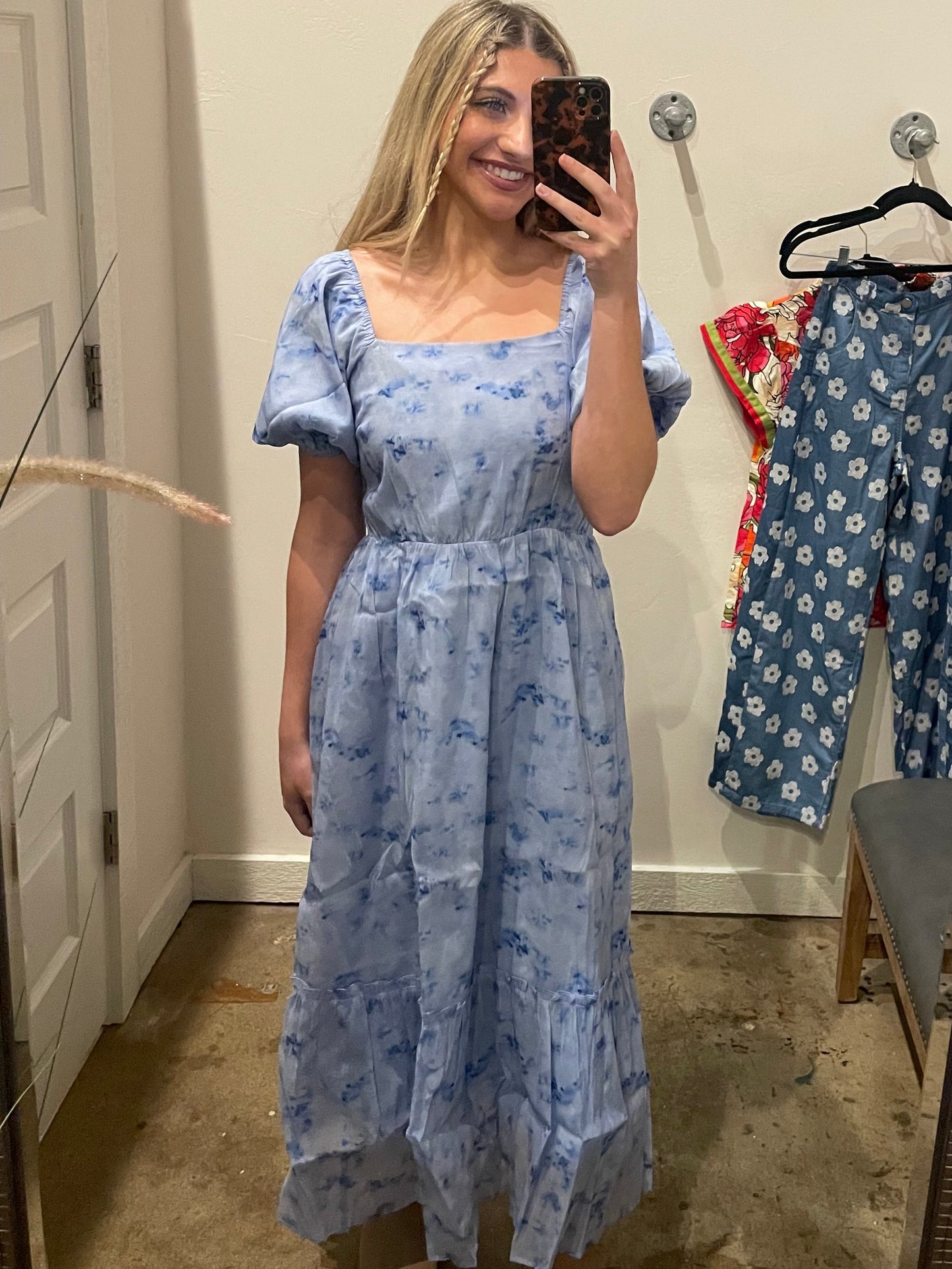 BLUE SPLASH MIDI DRESS