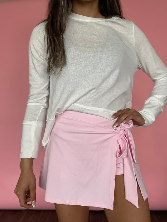 PINK WRAP TIE SKORT