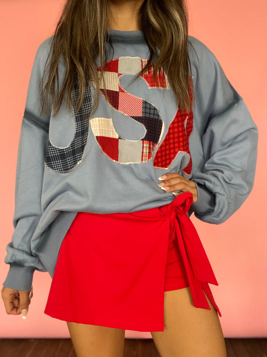 RED WRAP TIE SKORT