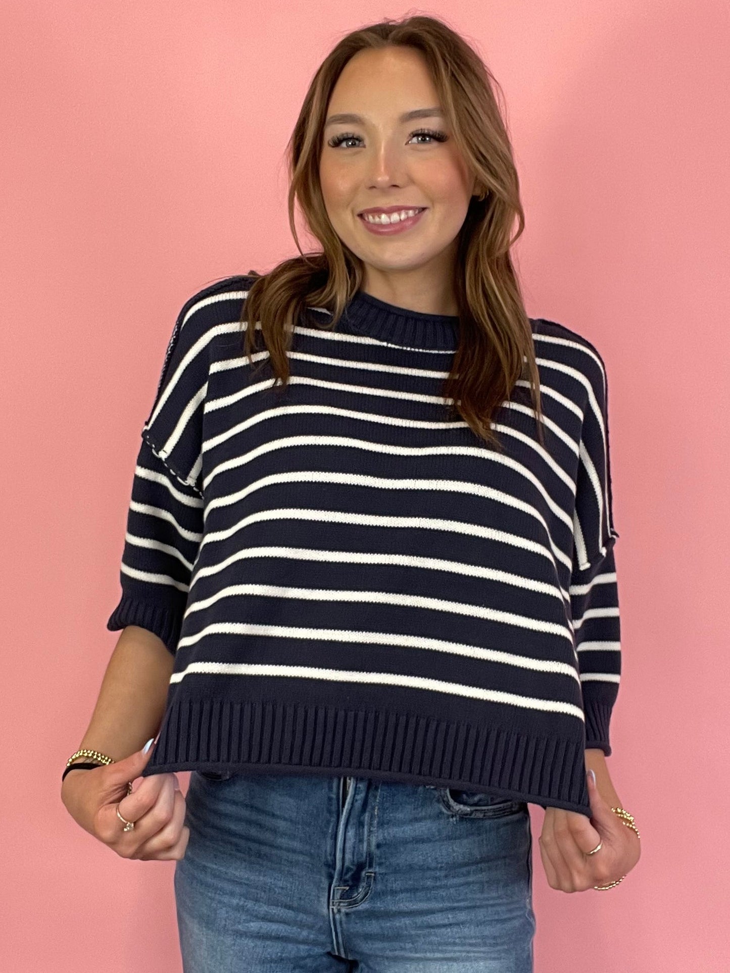 STRIPED NAVY SWEATER