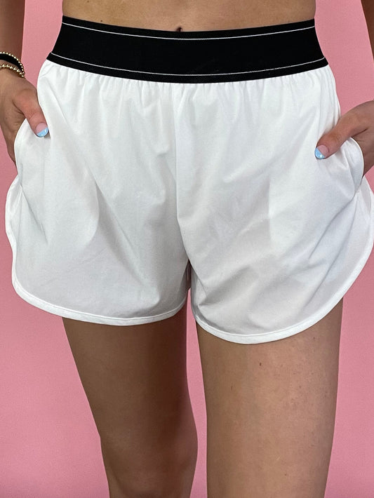 WHITE LINED WINDBREAKER SHORTS
