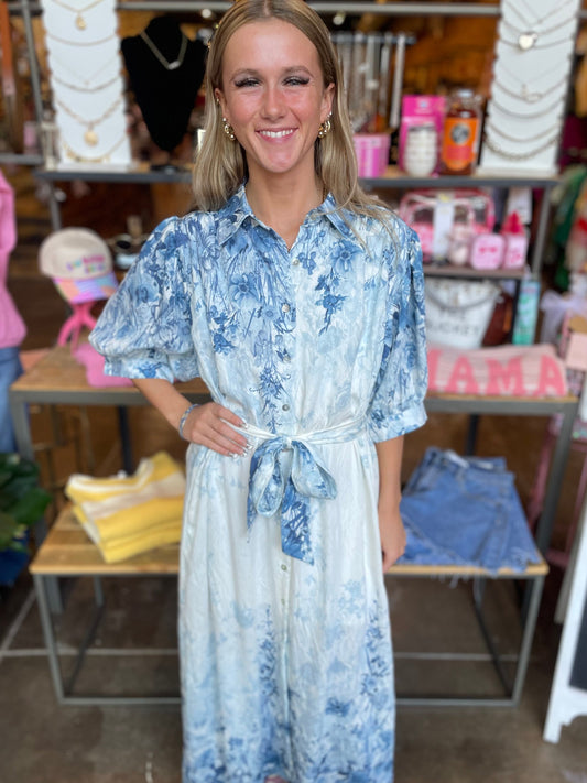 BLUE FLORAL MIDI DRESS