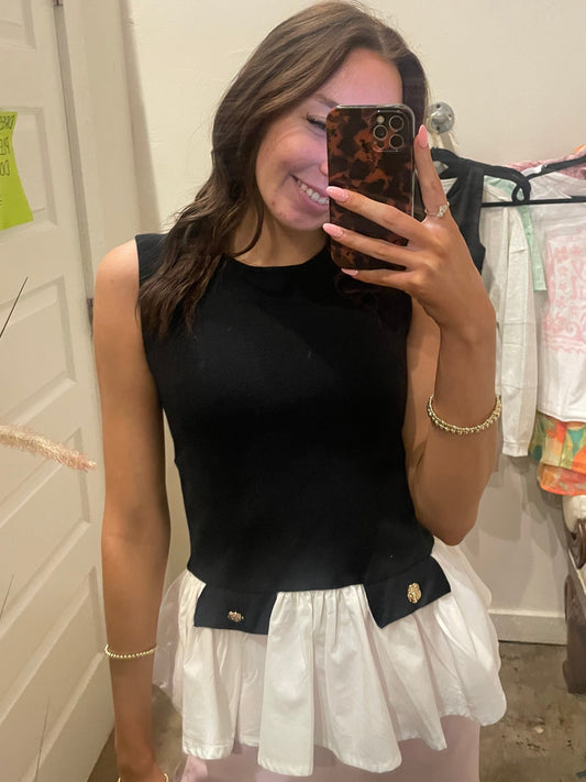 BLACK FITTED PEPLUM W/WHITE