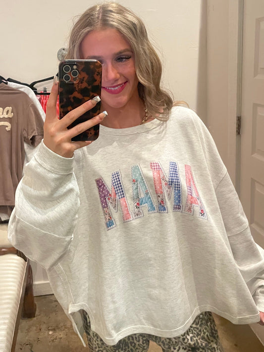 GREY PATCHWORK MAMA SWEATSHIRT