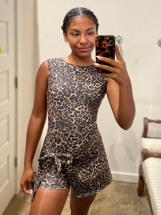 LEOPARD WRAP TIE DRESS