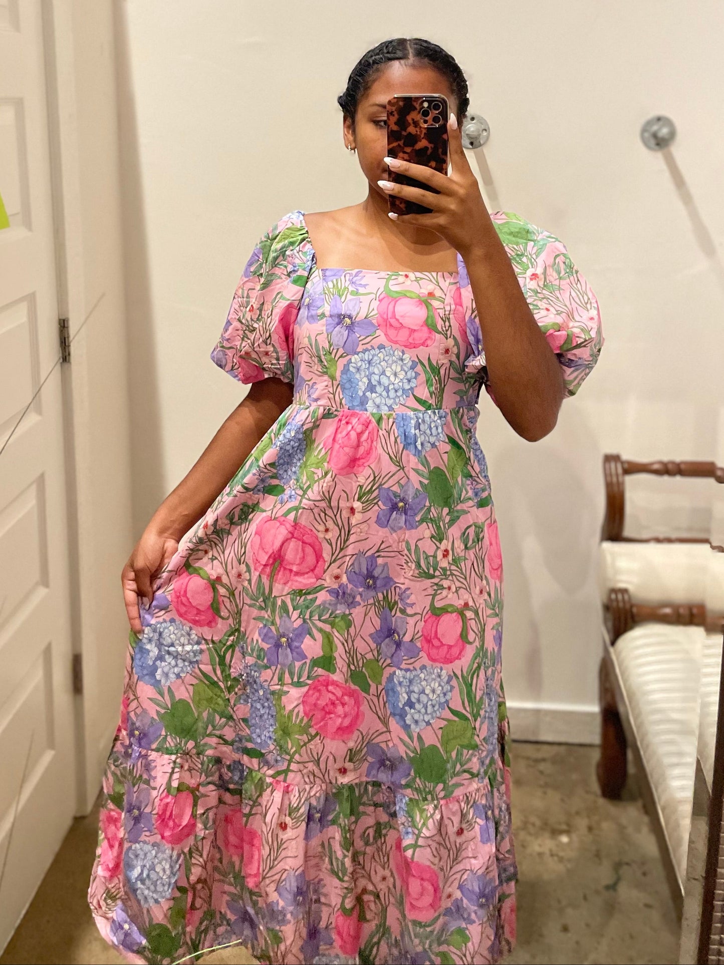 PINK FLORAL PUFF SLEEVE DRESS