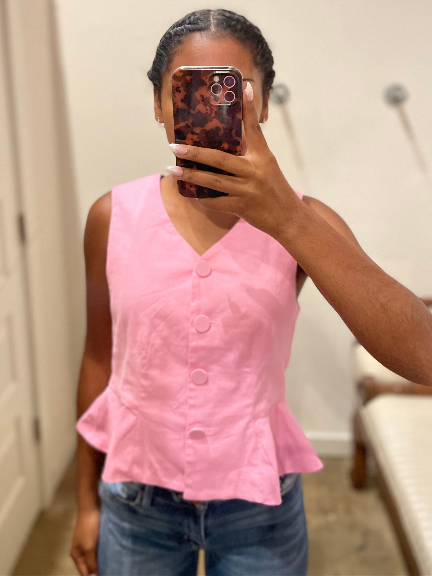 PINK PEPLUM VEST TOP