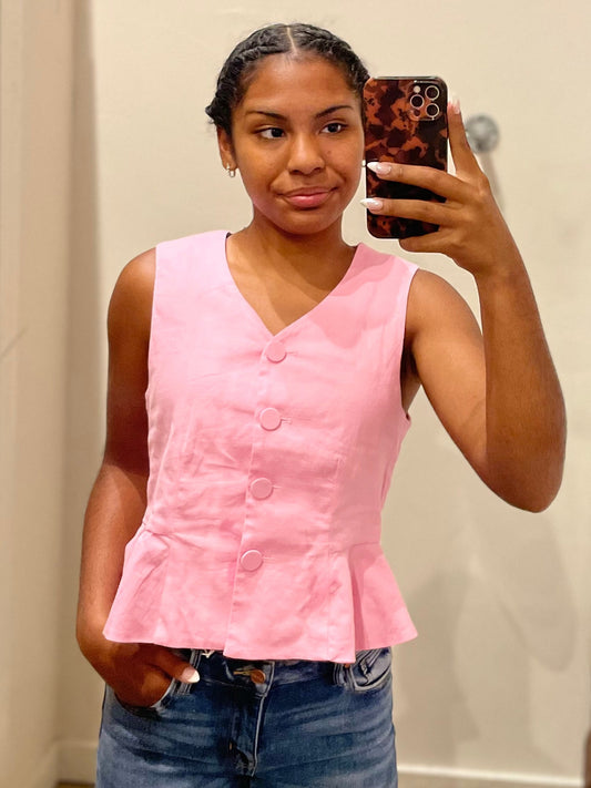 PINK PEPLUM VEST TOP