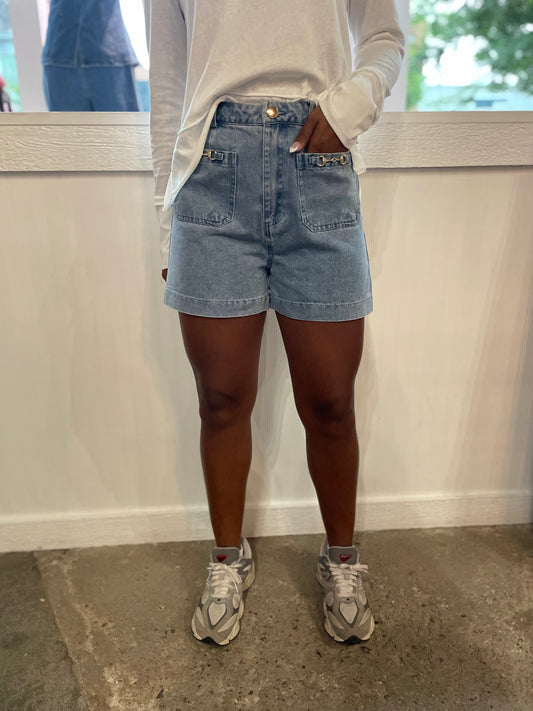 SNAFFLE BIT DENIM SHORTS