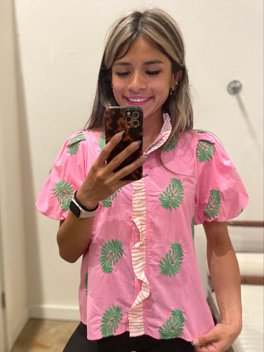 PINK PUFF SLEEVE TOP