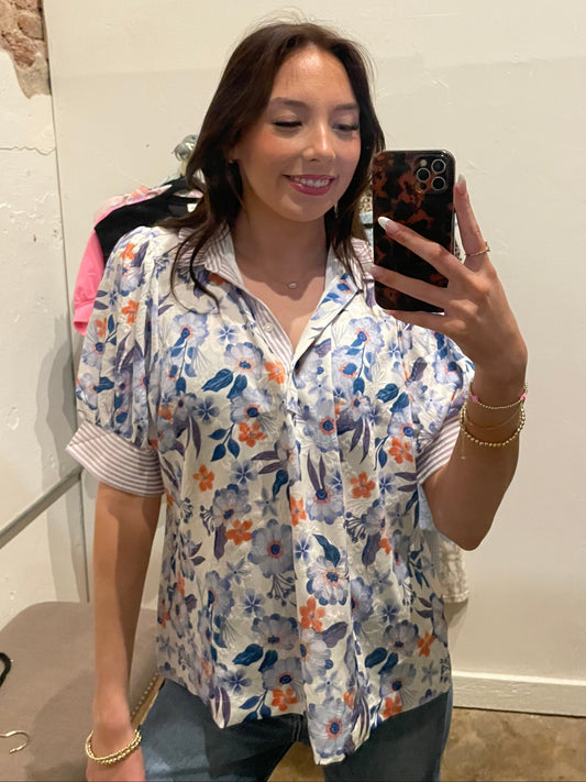 LILAC STRIPED FLORAL TOP