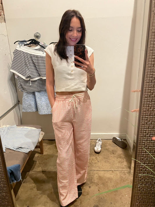 PINK STRIPED ELASTIC WAIST PANTS