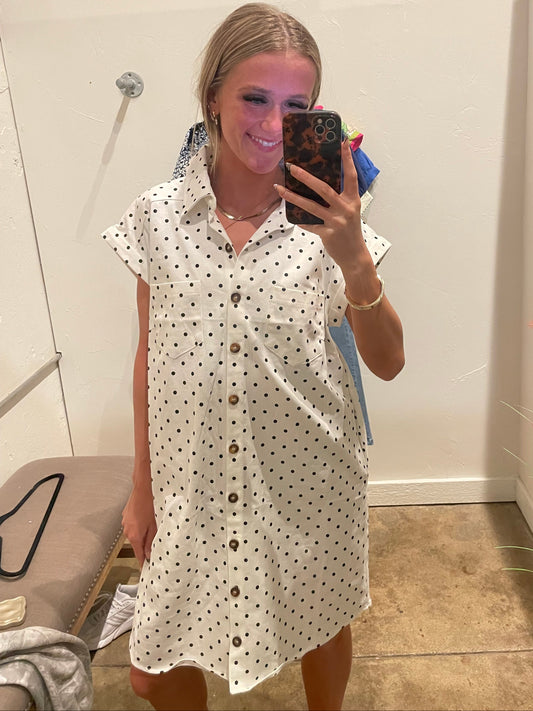 WHITE DENIM DOT DRESS