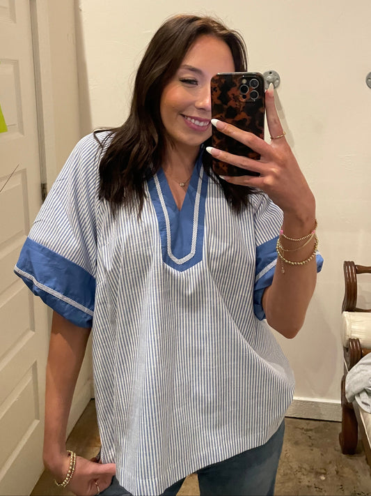 BLUE STRIPE COLORBLOCK TOP