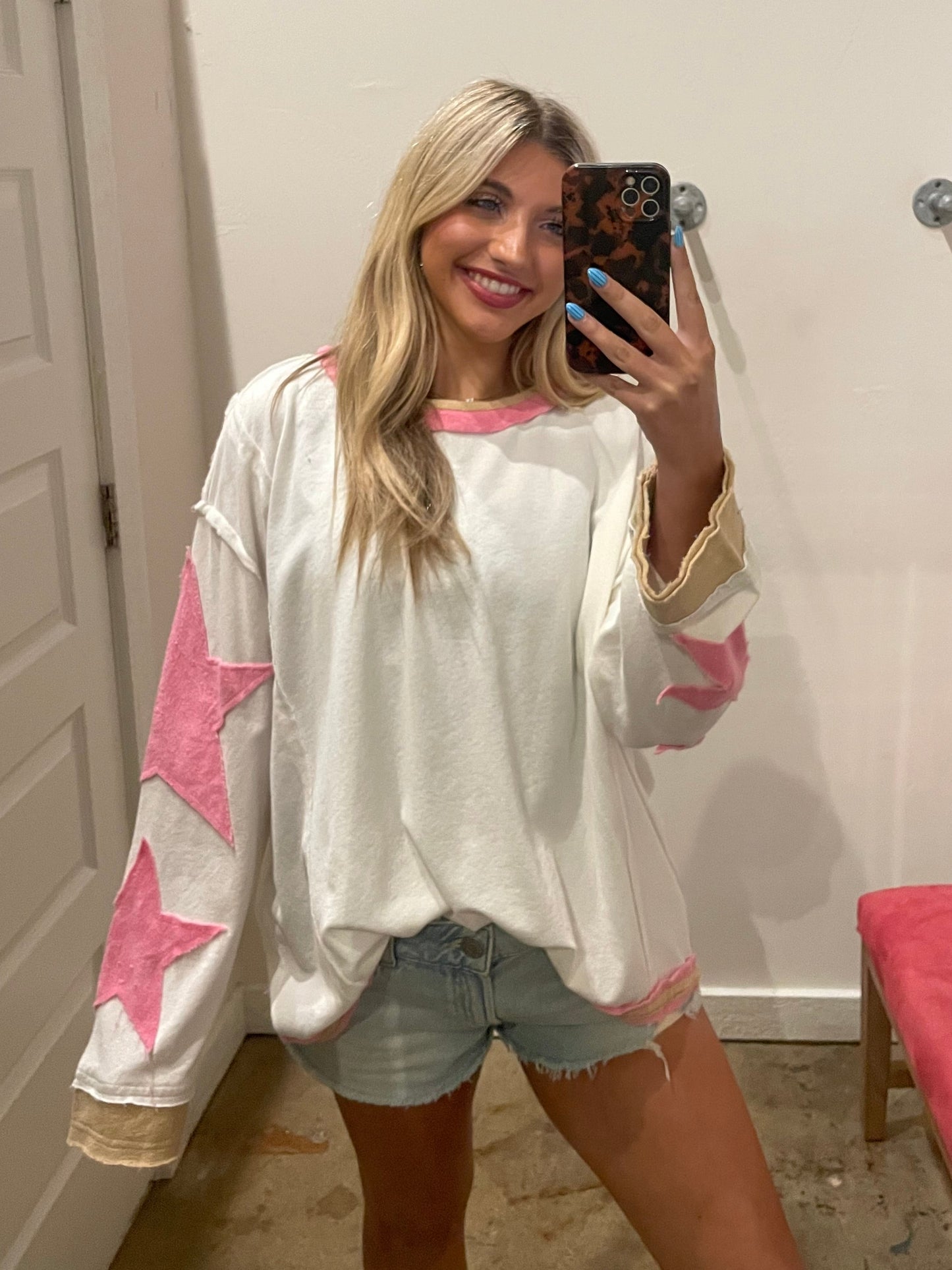 CREAM KNIT STAR TOP