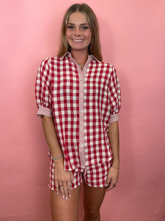 RED GINGHAM GAUZE SET
