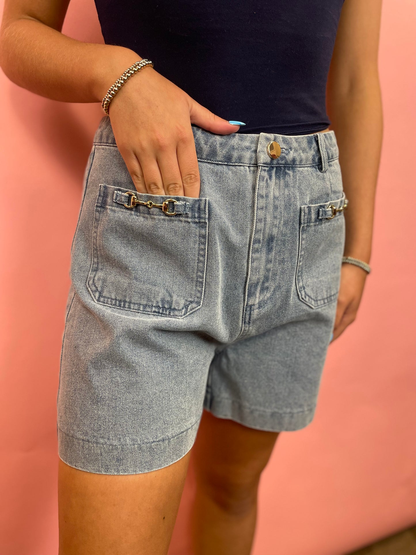 SNAFFLE BIT DENIM SHORTS