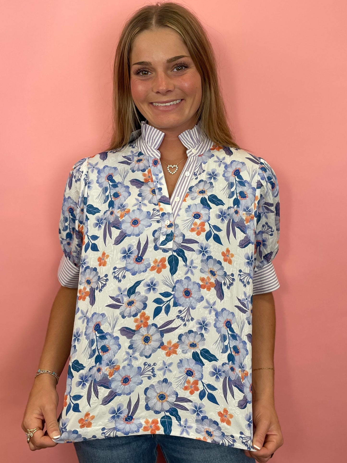 LILAC STRIPED FLORAL TOP