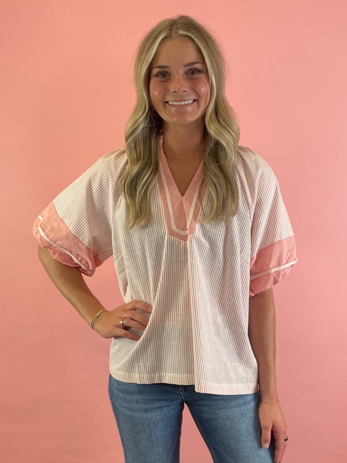 PINK STRIPE COLORBLOCK TOP