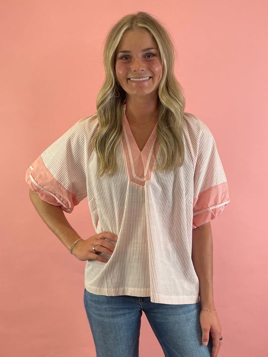 PINK STRIPE COLORBLOCK TOP