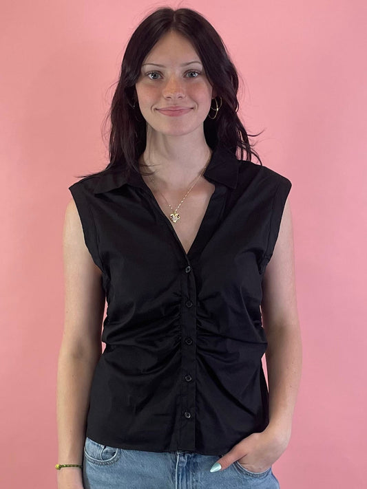 BLACK RUCHED SIDES SLEEVELESS TOP
