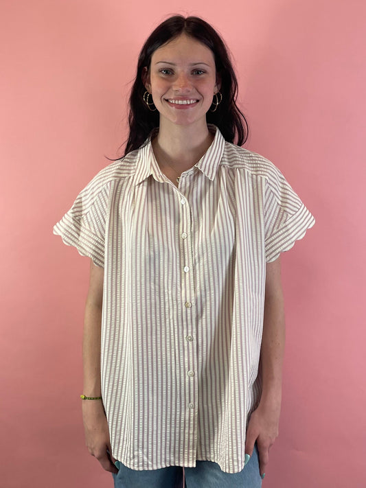 LILAC & CREAM STRIPED BUTTON UP TOP