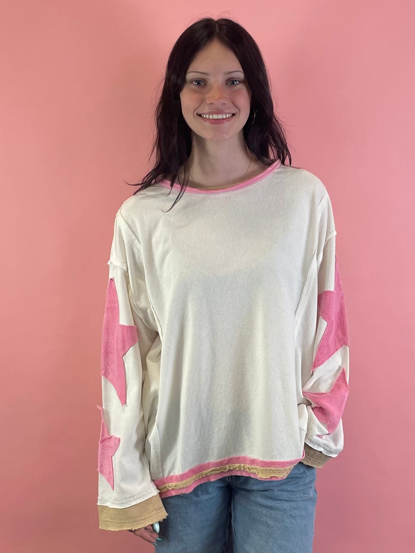 CREAM KNIT STAR TOP