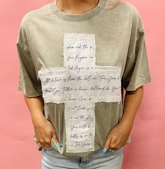 SAGE LORD'S PRAYER CROSS TEE